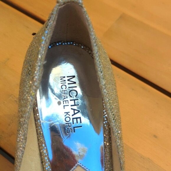 Michael Kors Silver Gold Open Toe Glitter Heels - Size 10 Great Condition - Picture 2 of 7